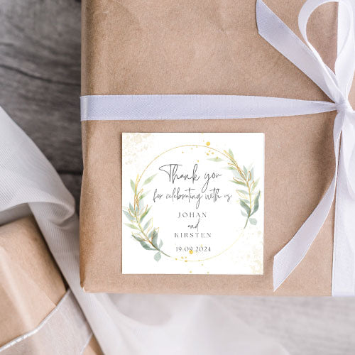 Thank you square stickers - Water colour Olive Branch