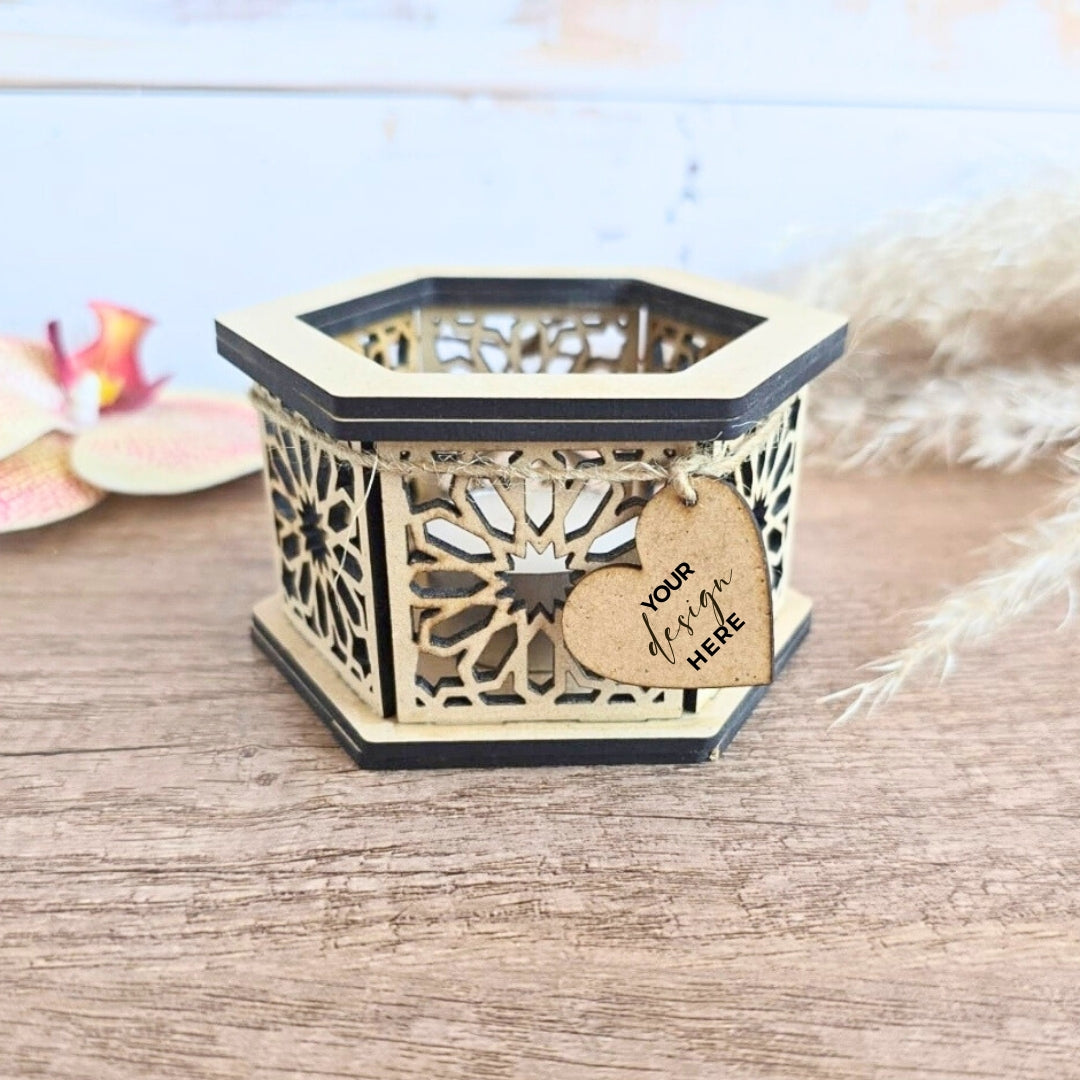wooden tea light holder with floral decal
