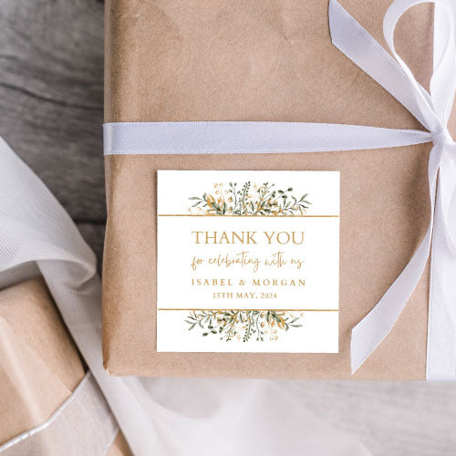 thank-you-square sticker-with-gold-and-green-garland