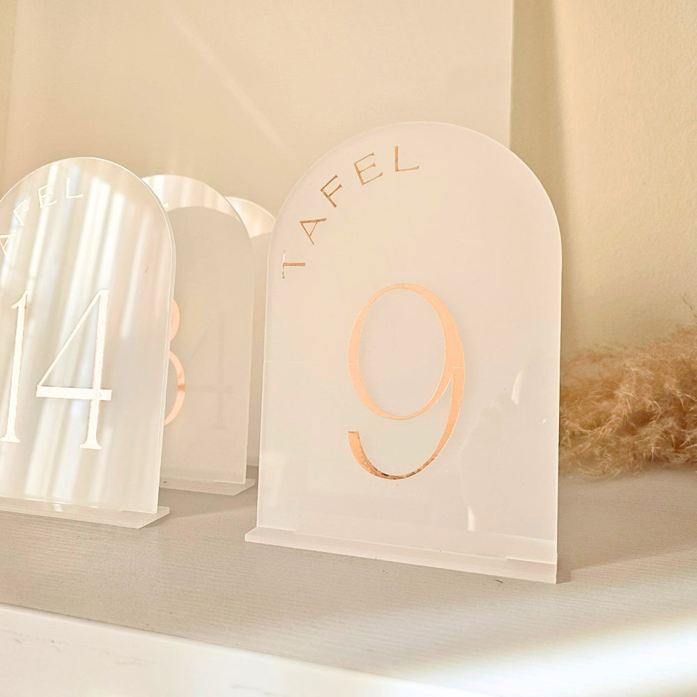 Acrycli Table Numbers Acrylic Table Numbers - Arch - Frosted White – Simply Wedding Favours