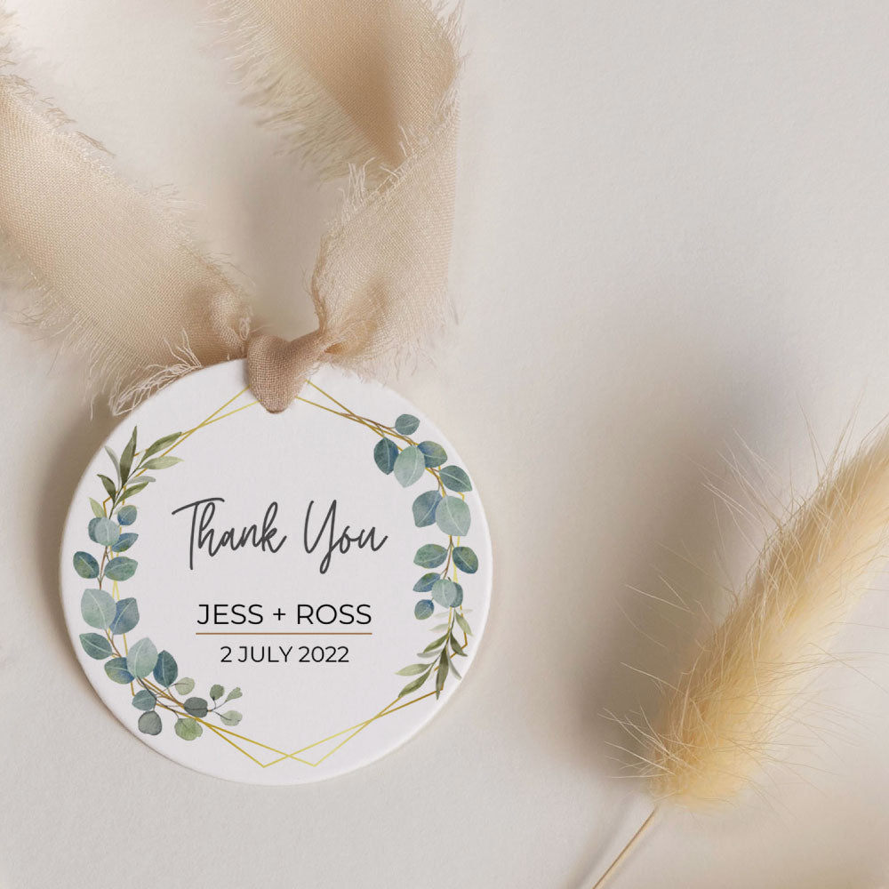 Thank You Tags - Luxury Eucalyptus on a Gold Frame - Round