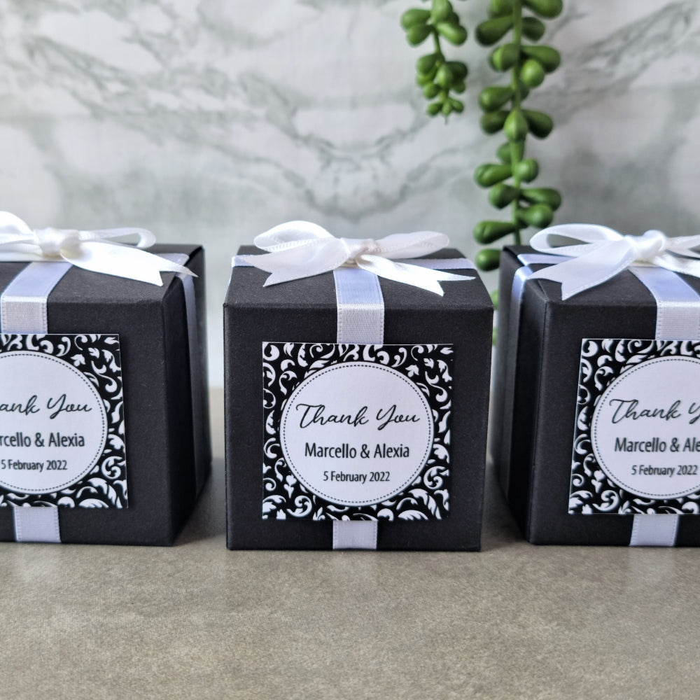 Personalised Black Cube Shaped Favour Box DIY Merrypak 