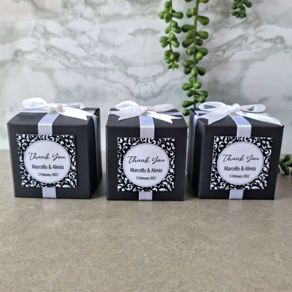 Personalised Black Cube Shaped Favour Box Simply Wedding Favours