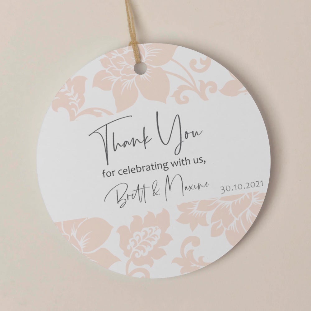 blush pink floral round thank you tag