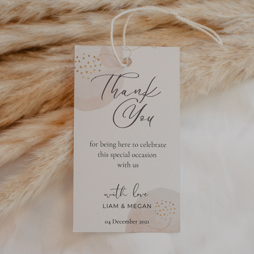 Blush and gold thank you tag for favours