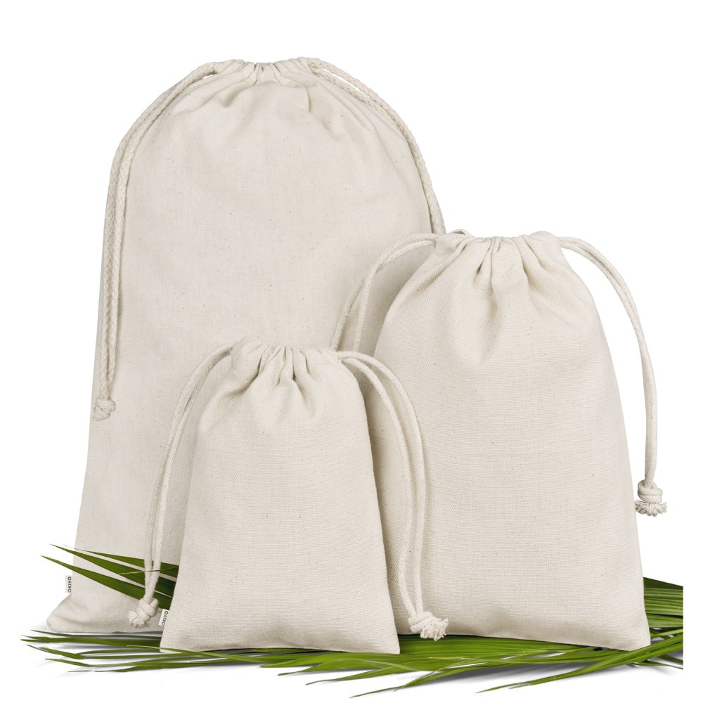 Small medium and large cotton drawstring bags