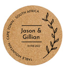 Leaf design for round cork coasters with personalisation