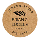 Round cork coasters with personalisation leaf design