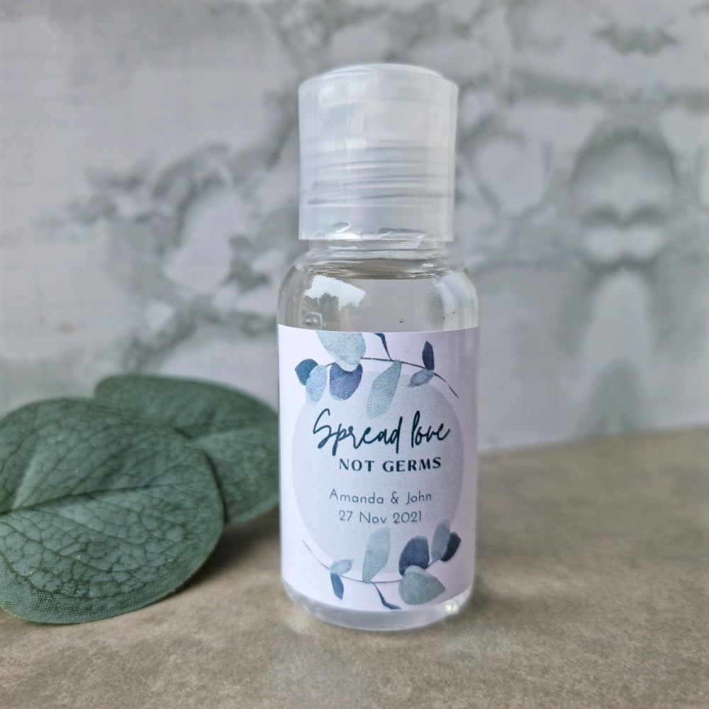 Spread Love not germs 50ml Hand Sanitiser with personalised eucalyptus sticker