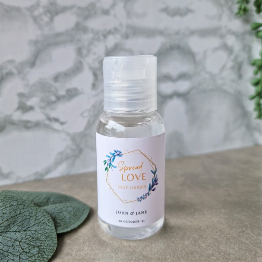 Spread Love not germs 50ml Hand Sanitiser personalised with stylish geometric design