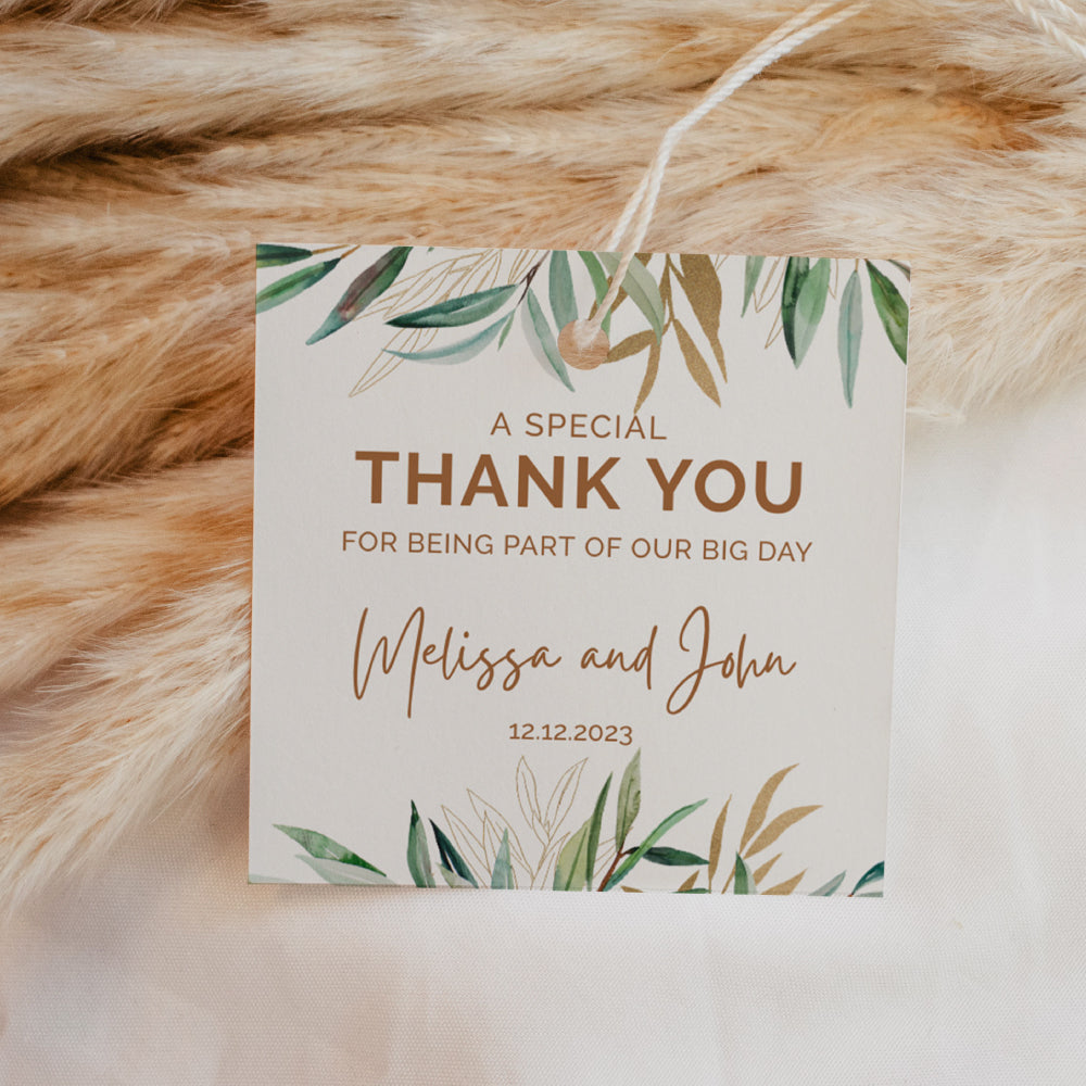 Square Thank You Tag - Greenery with Gold
