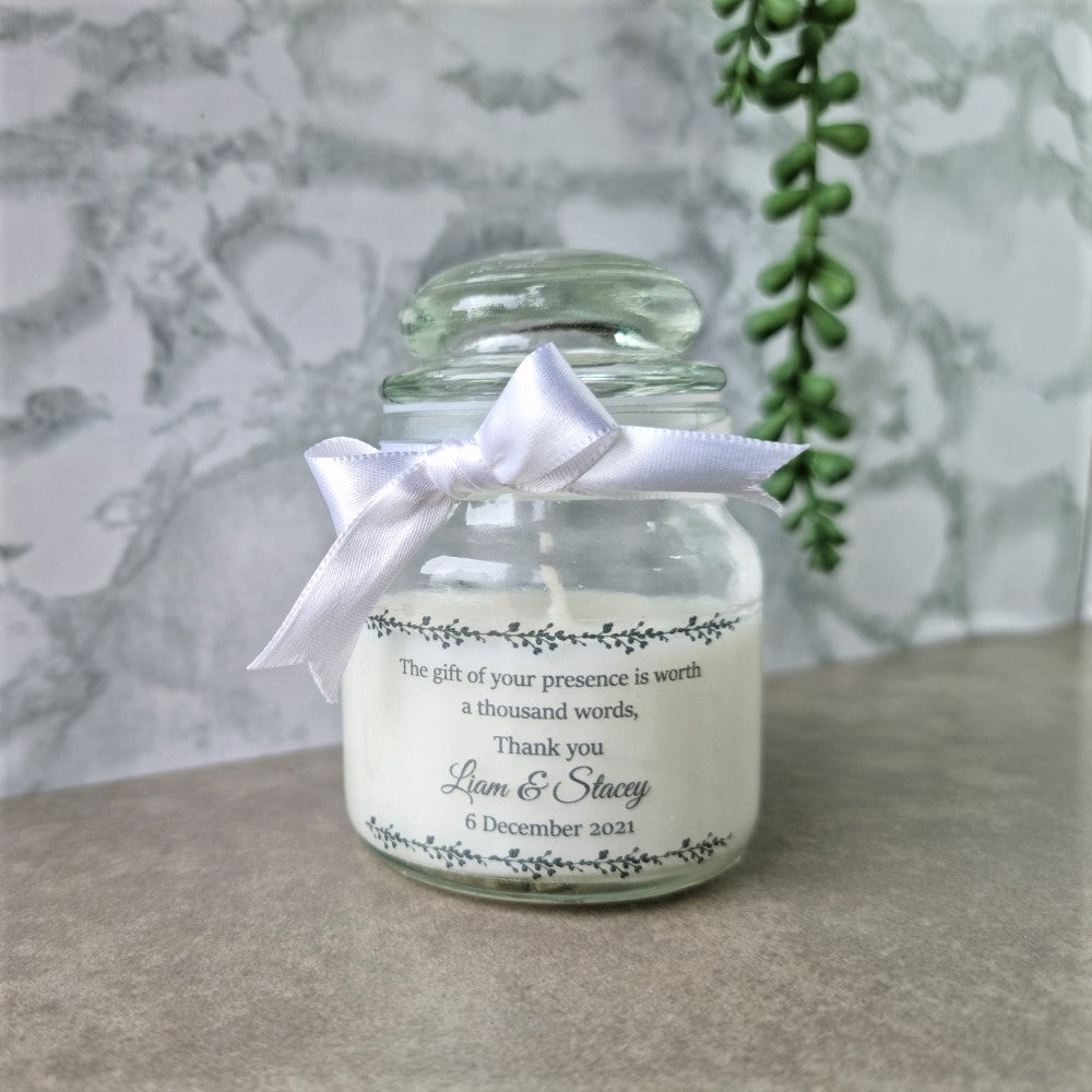 Personalised mini jar candle favour idea