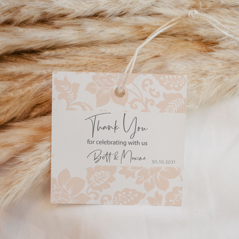 blush pink floral square thank you tag