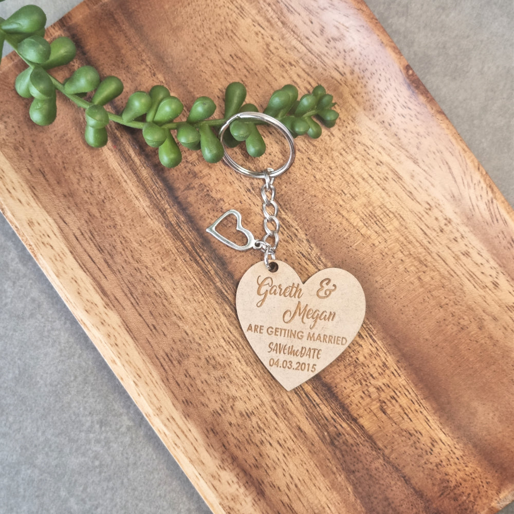 Personalised Heart Shaped Wooden Keyring Simply Wedding Favours 