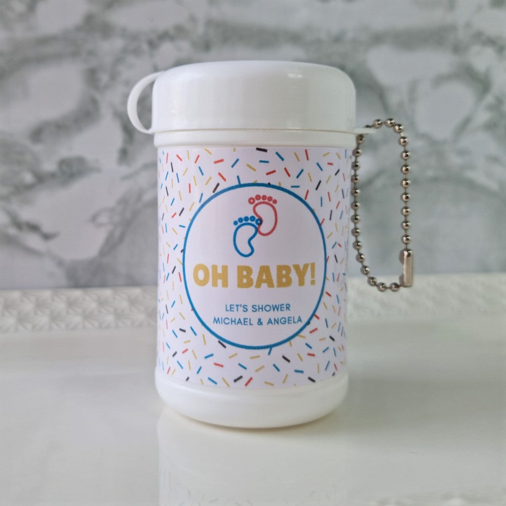 Sprinkles baby shower themed wet wipe holder wedding favour idea