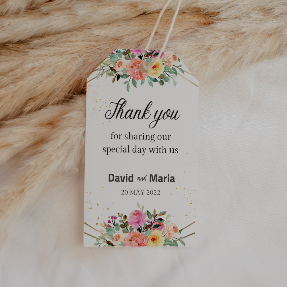 Thank You Tag with message - Geometric & Floral Personalise it Simply Favours Trimmed 
