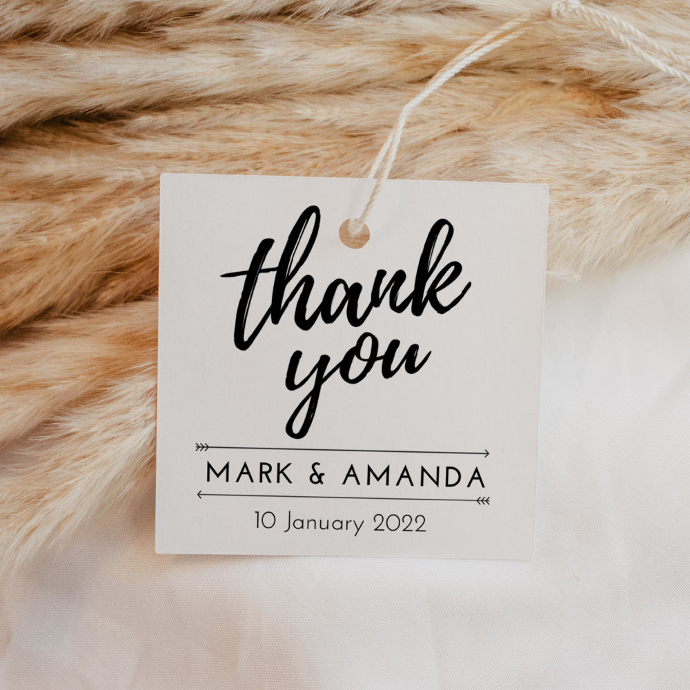 Square Thank You Tag - Simple Thank You Gift Tags & Labels Simply Favours Black on white 
