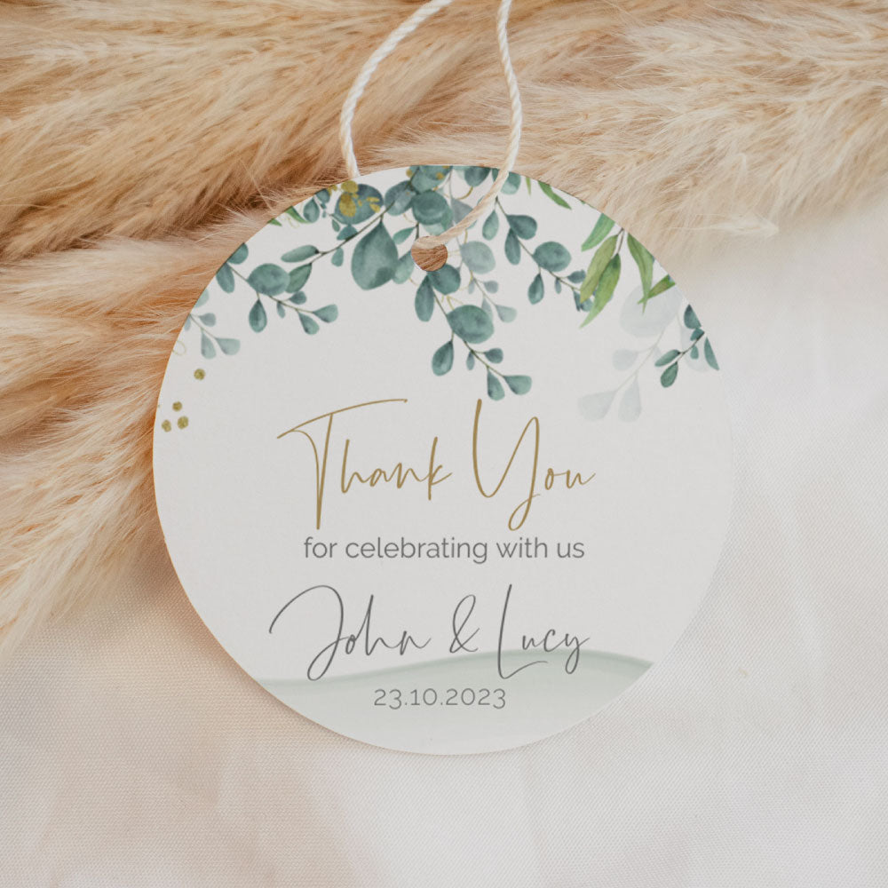 Thank you green and gold eucalyptus thank you tag