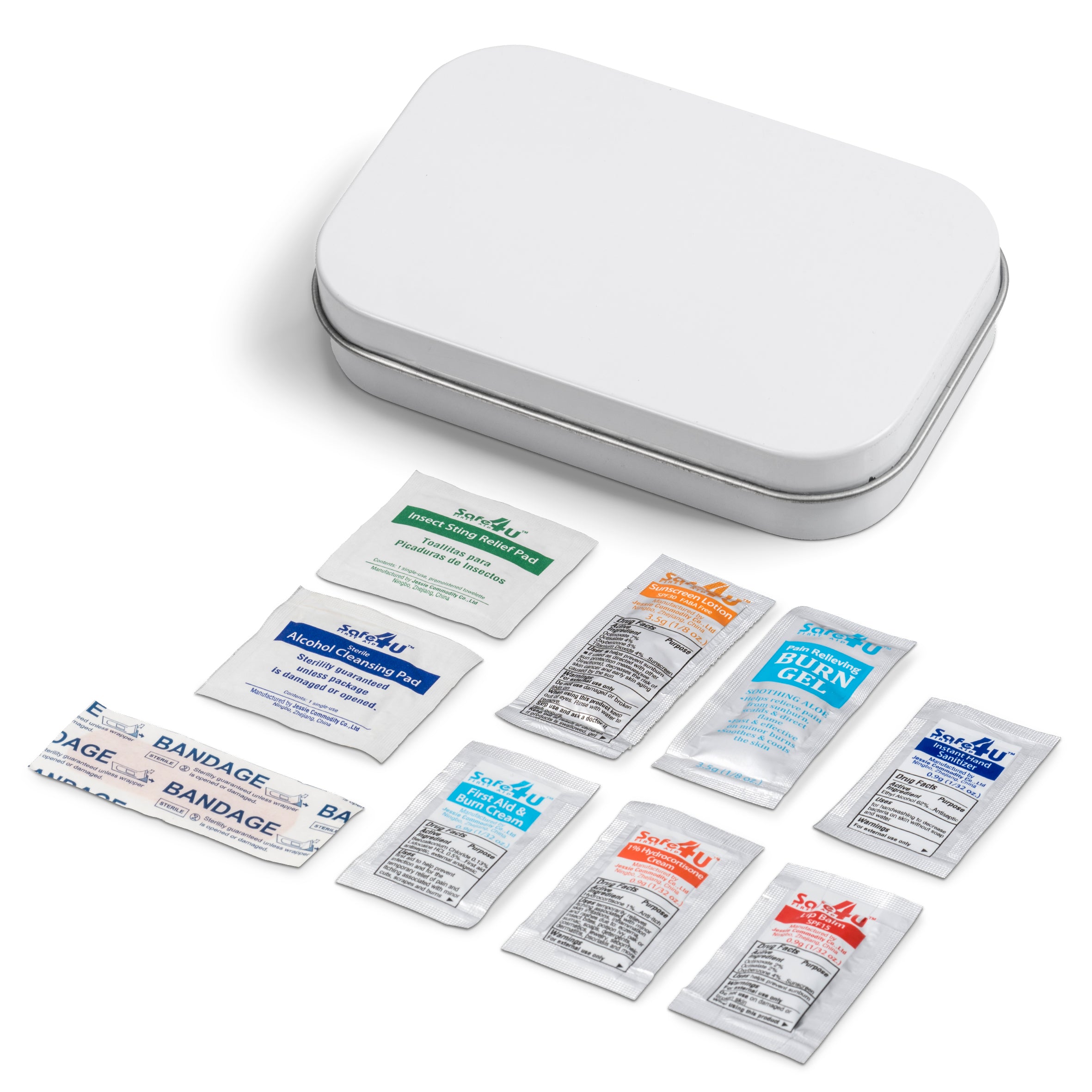 Selection of contents for the wedding recovery first aid kit