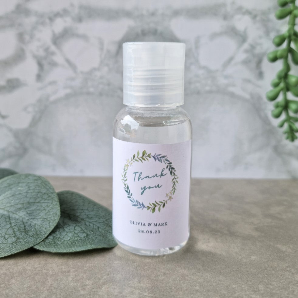 Spread Love not germs 50ml Hand Sanitiser personalised leafy wreath sticker