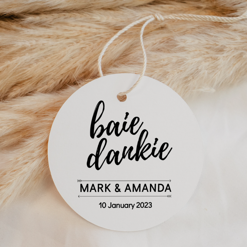 Baie Dankie round thank you tag card