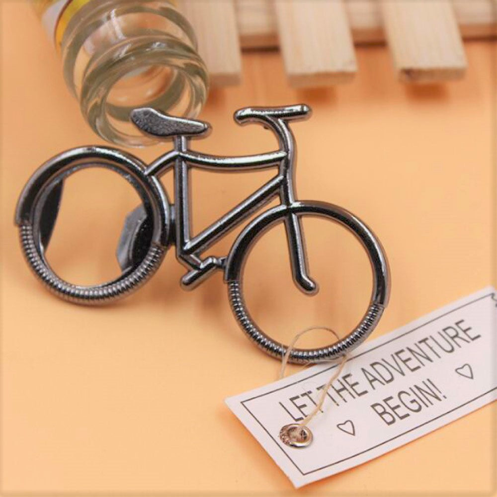 Let the adventure begin bicycle bottle opener favour