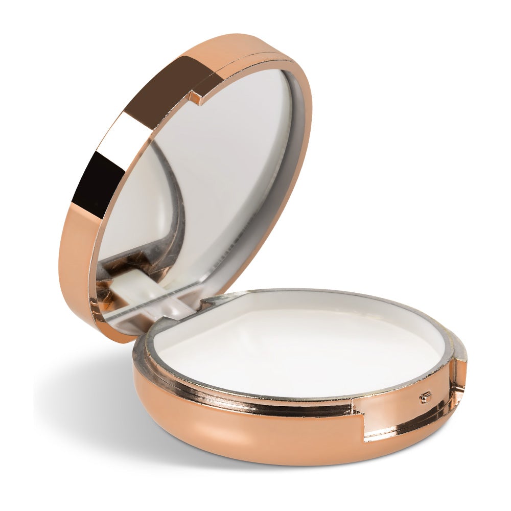 Open compact mirror with lip balm in rosegold
