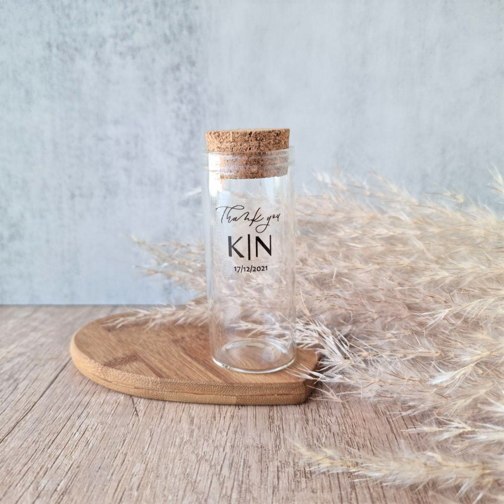 Glass tube jar with cork lid and clear sticker70ml
