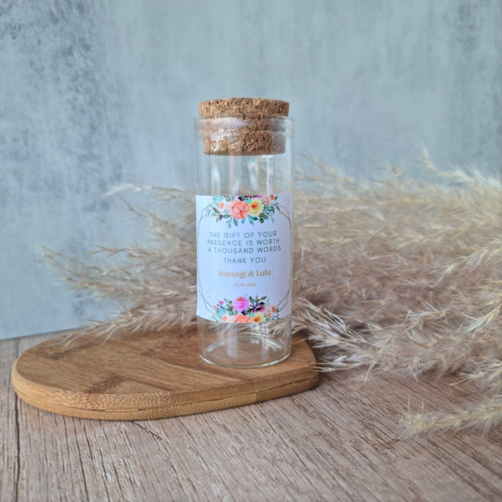 Glass tube jar with cork lid and white sticker 70ml