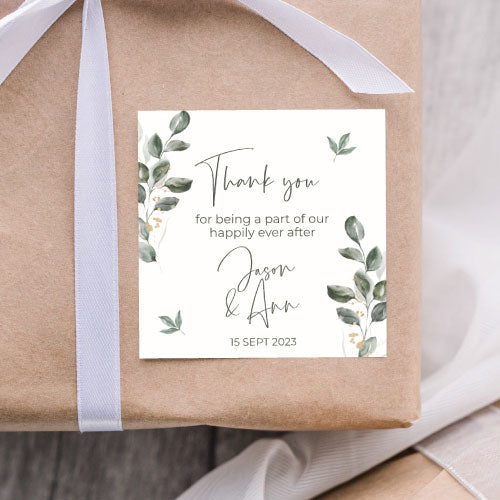 Square Thank You Stickers - Dark Green and Gold