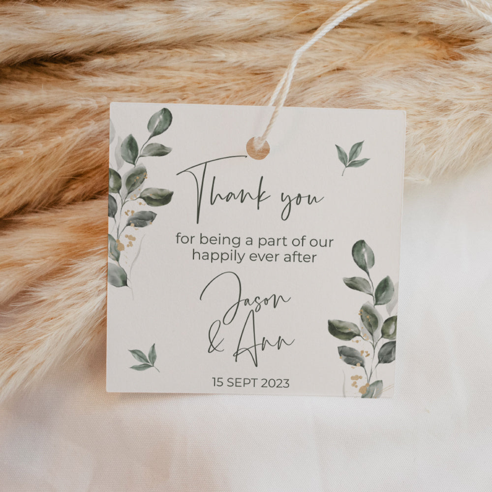Square Thank You Tags - Dark Green and Gold