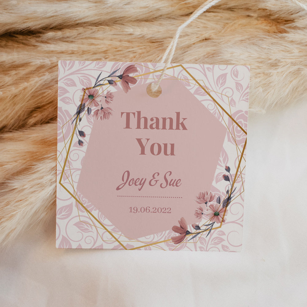 Square Thank You Tag - Dusty Pink Floral Geometric Gift Tags & Labels Simply Favours