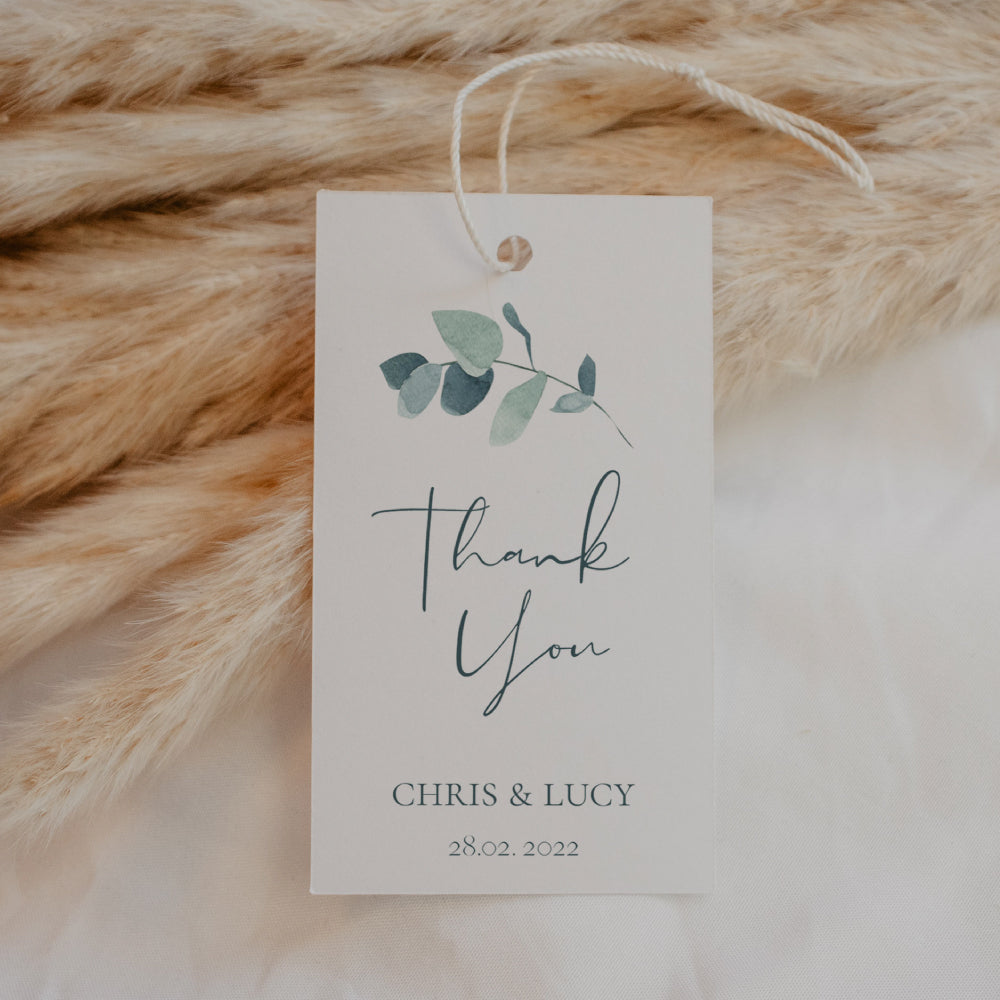 Thank You Tag with message - Eucalyptus Simple Personalise it Simply Favours Rectangular 