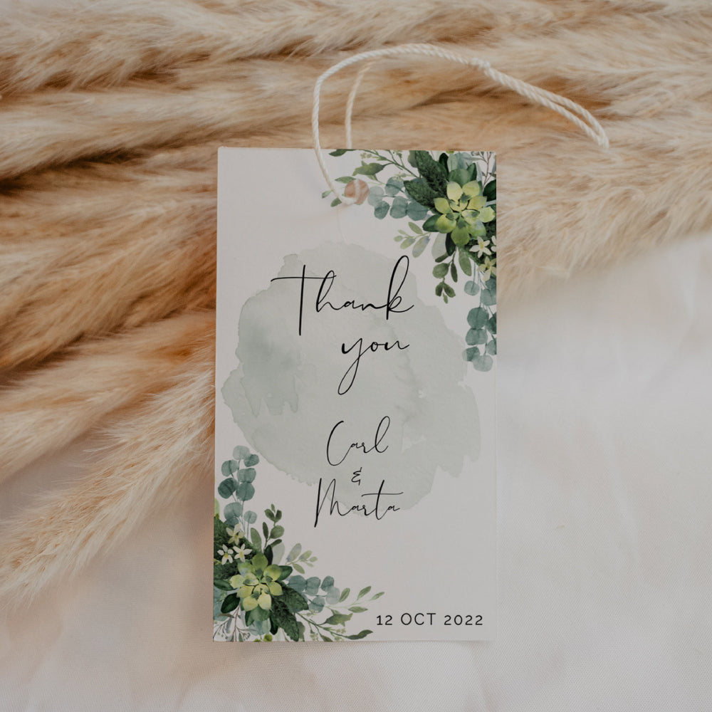 Thank You Tag with message - Green Eucalyptus Personalise it Simply Favours Rectangular 