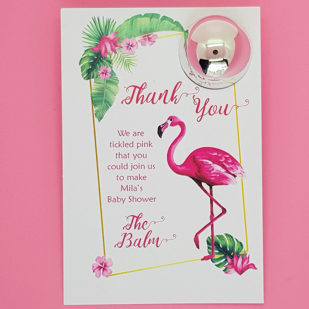 Thank you card flamingo with silver lipbalm or mints