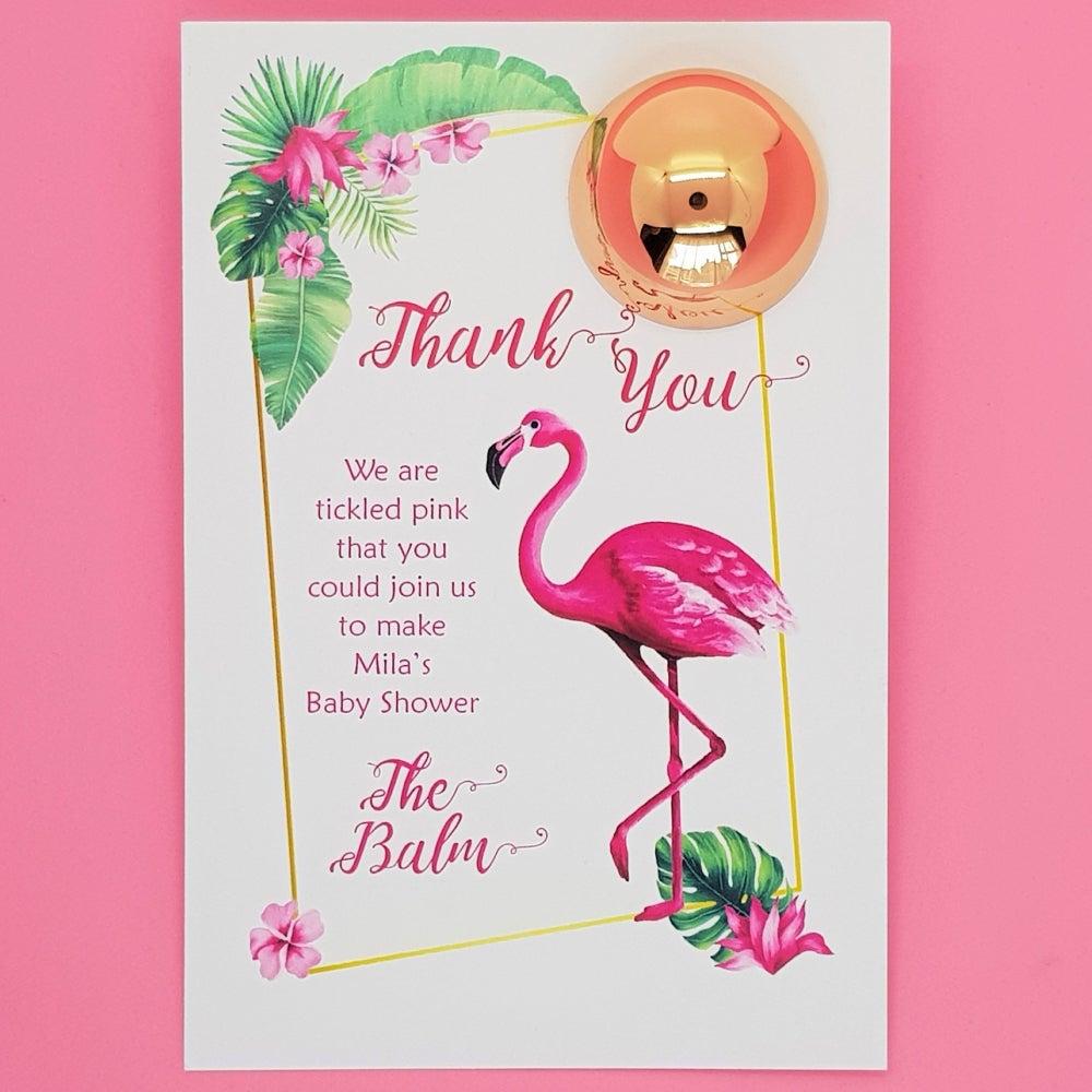 Thank you card flamingo with rose gold lip balm or mints