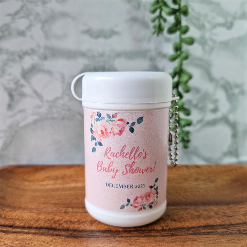 Mini travel wet wipes with rose design for keyring