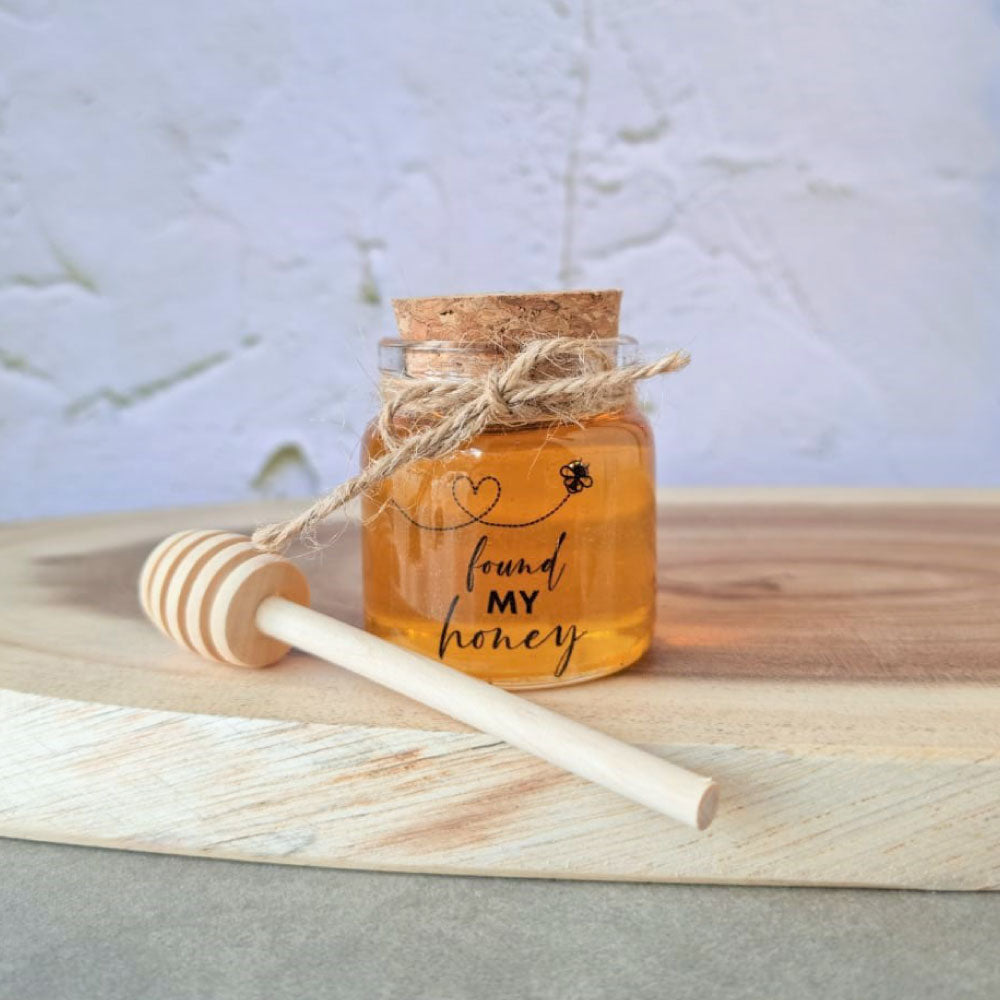 Honey in a Mini Cork Jar with wooden honey dipper favour- 50ml