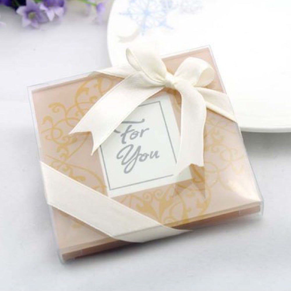 Golden brocade frame coaster with bow