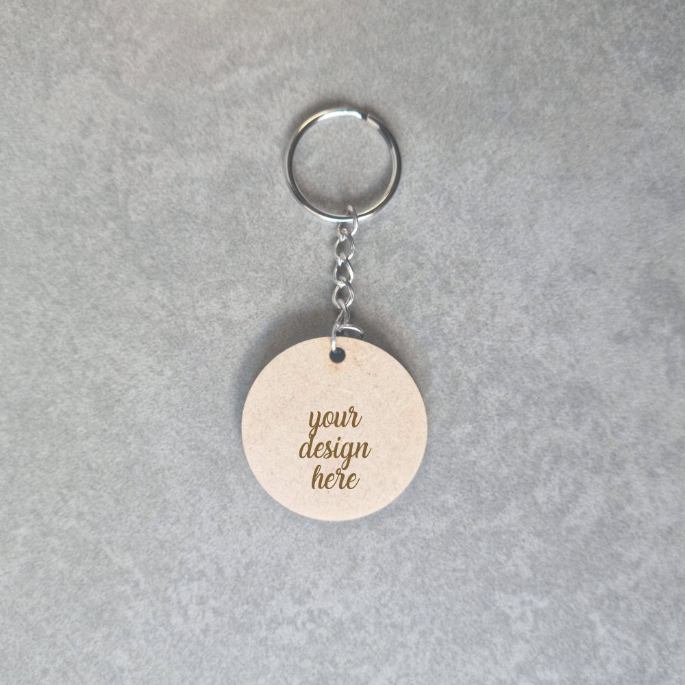 Personalised Round wooden keyring Simply Wedding Favours 