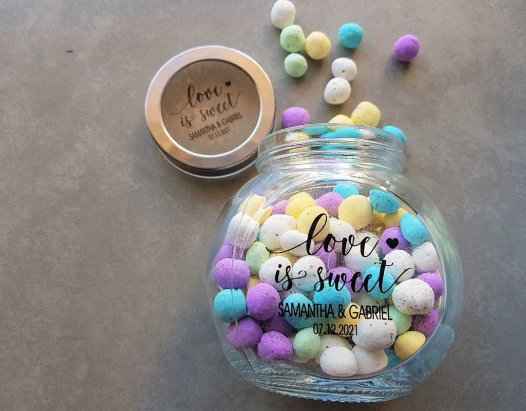 Personalised glass jar with speckled eggs