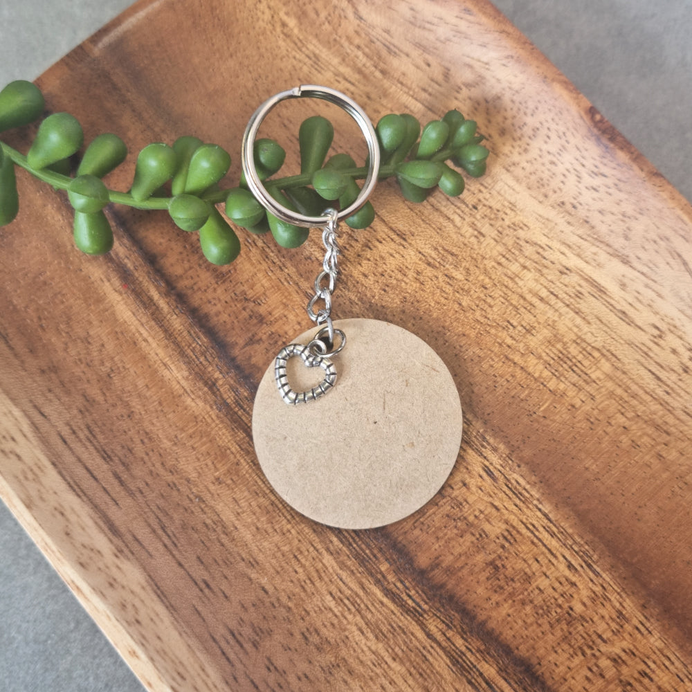 Personalised Round wooden keyring Simply Wedding Favours 