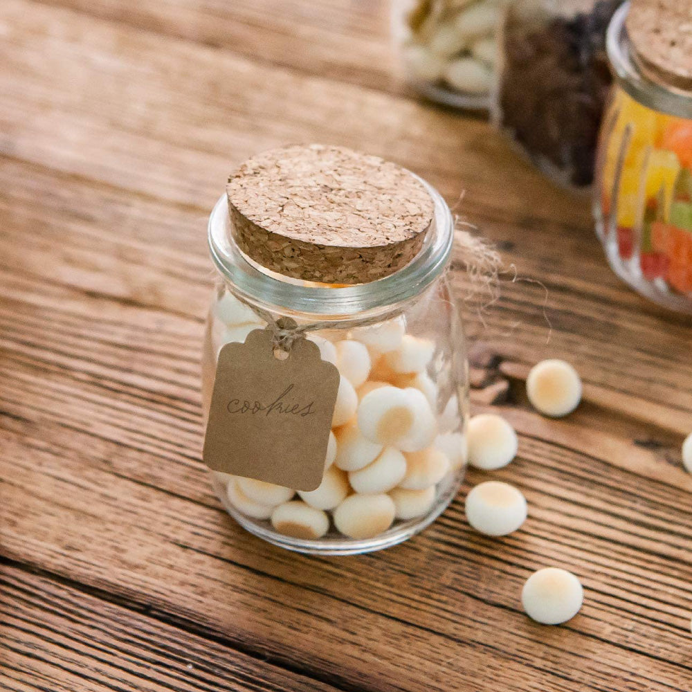 Miniature Glass Jar with Cork Lid with String & Tag 100ml Simply
