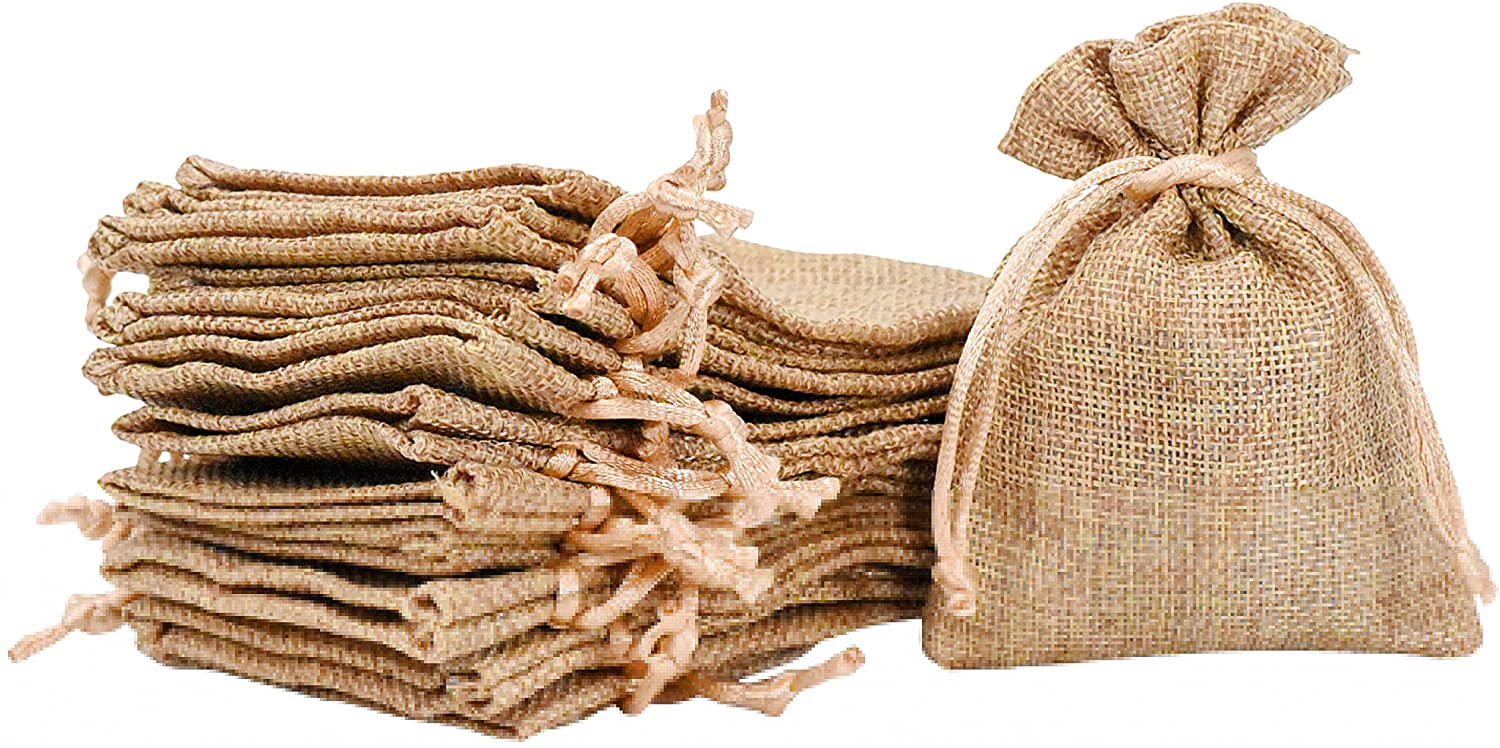 Mini Rustic Burlap Drawstring Hessian favour bags - each Wedding Favors Simply Wedding Favours 