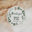 mint green wreath round thank you tag