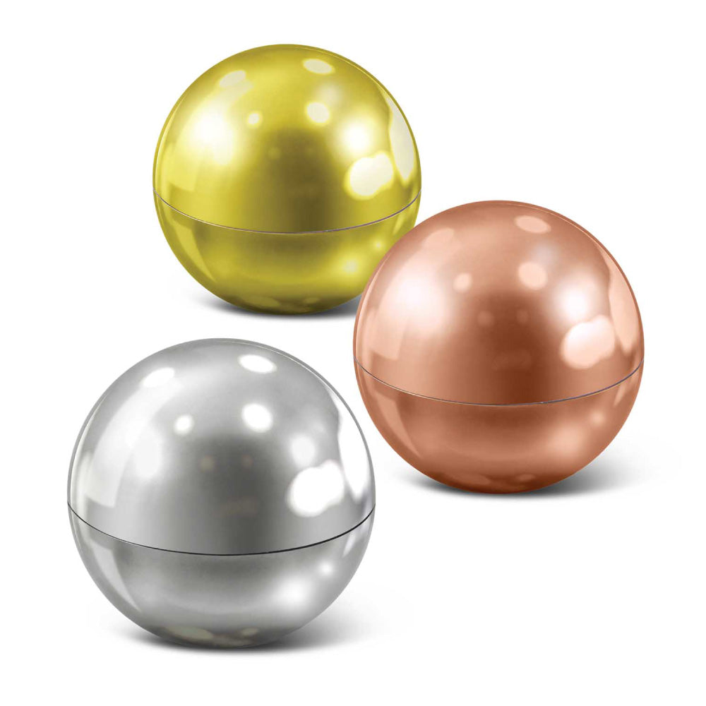 Stunning sphere lip balm collection in silver, gold and rosegold