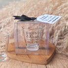 Shots and Kisses from the Mr & Mrs shot glass in a clear gift box