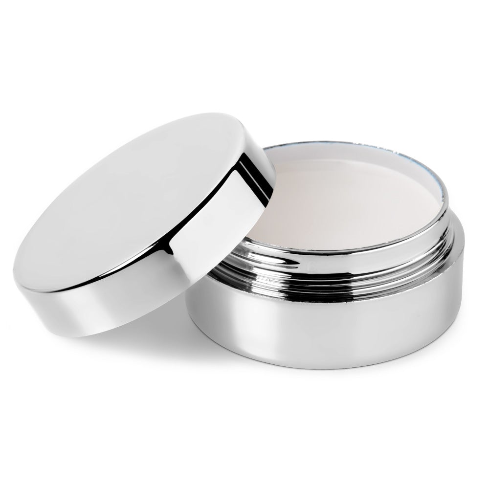 Elegant silver lip balm with lid open