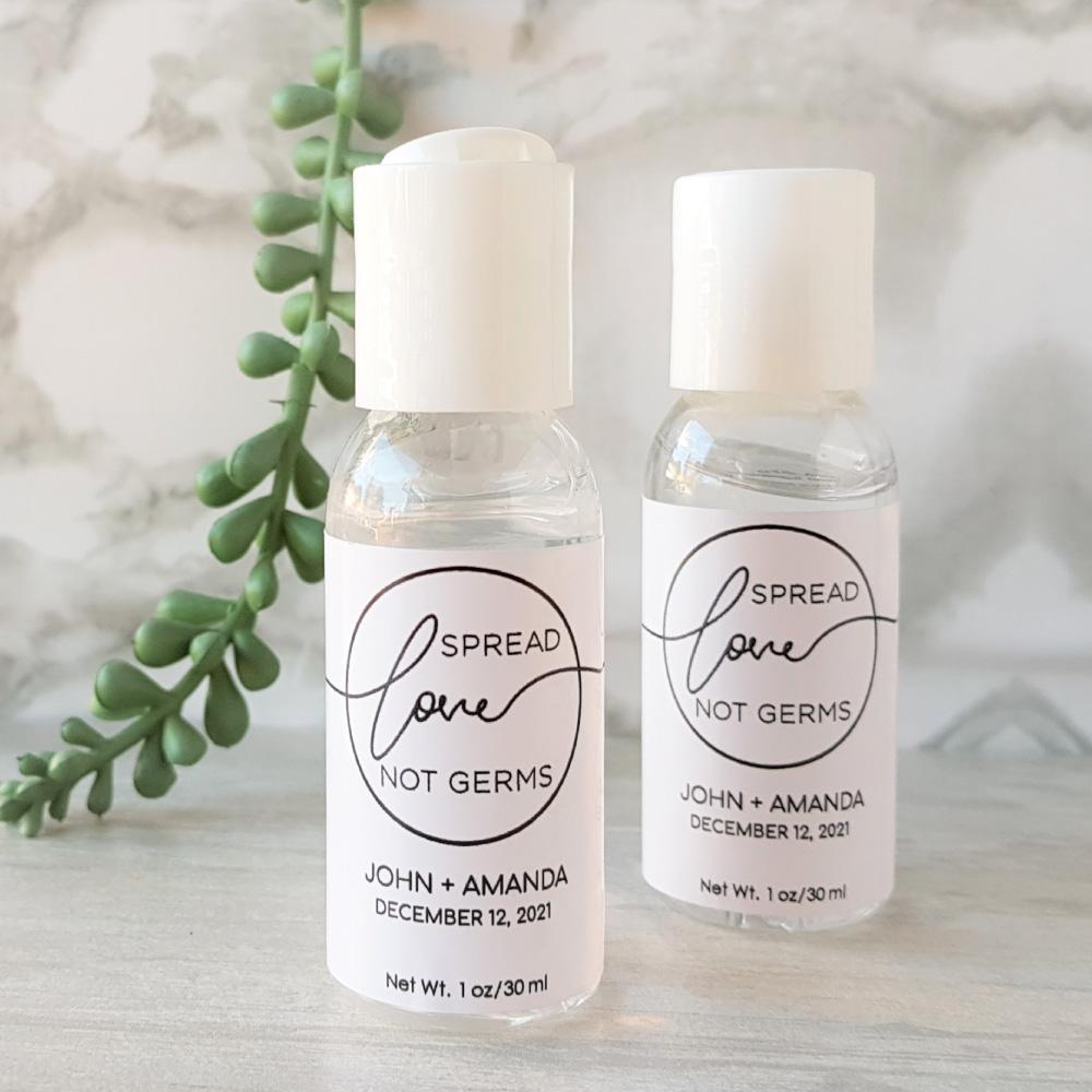 Spread love not germs personalised hand sanitsers