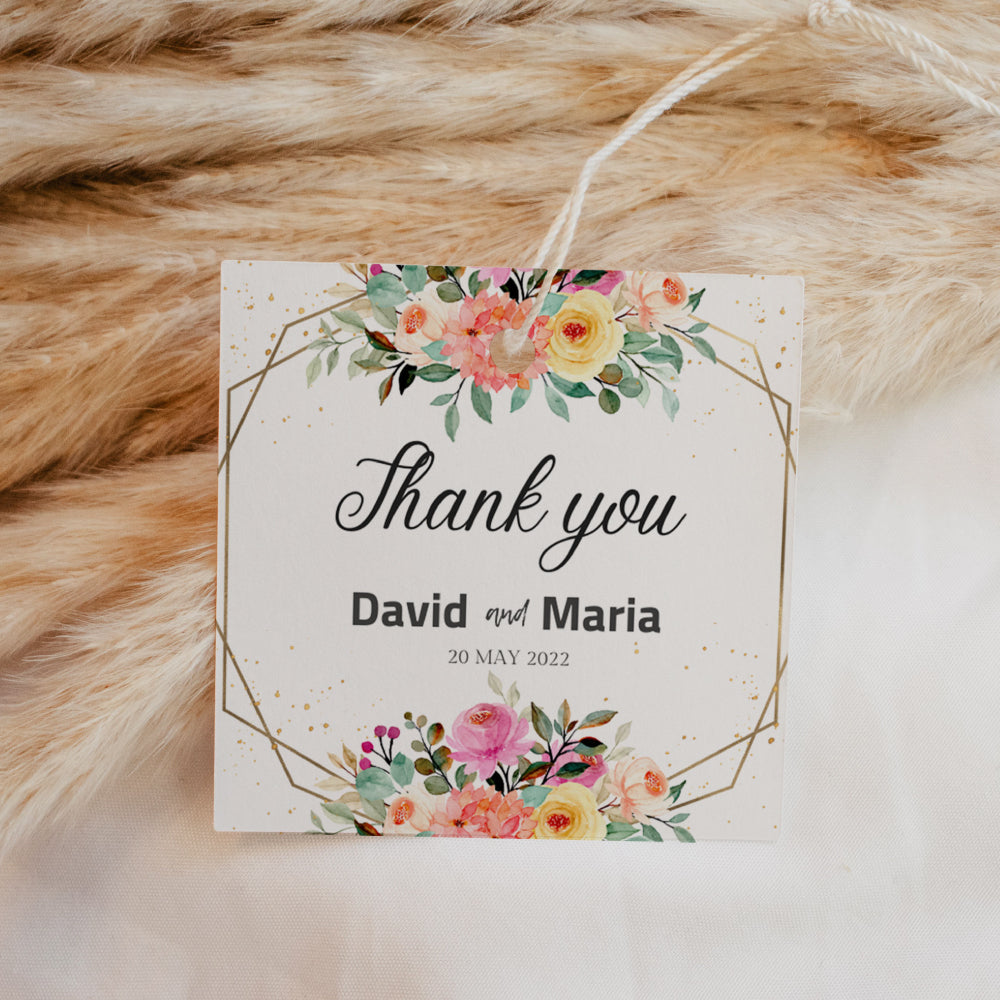 Square Thank You Tag - Floral Geometric Gift Tags & Labels Simply Favours 